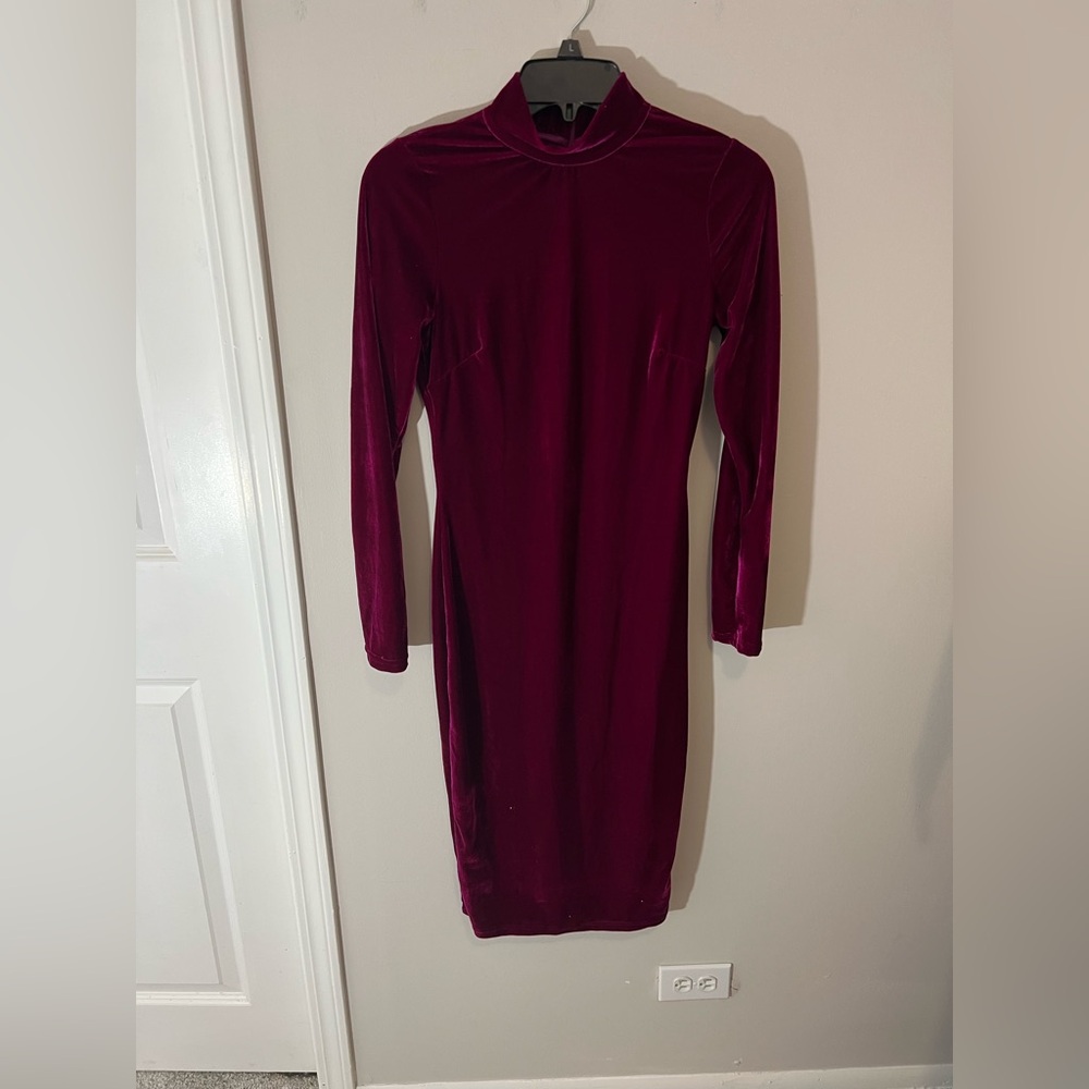 Akira Velvet Mick Neck Long Sleeve Midi Dress - Picture 3 of 7